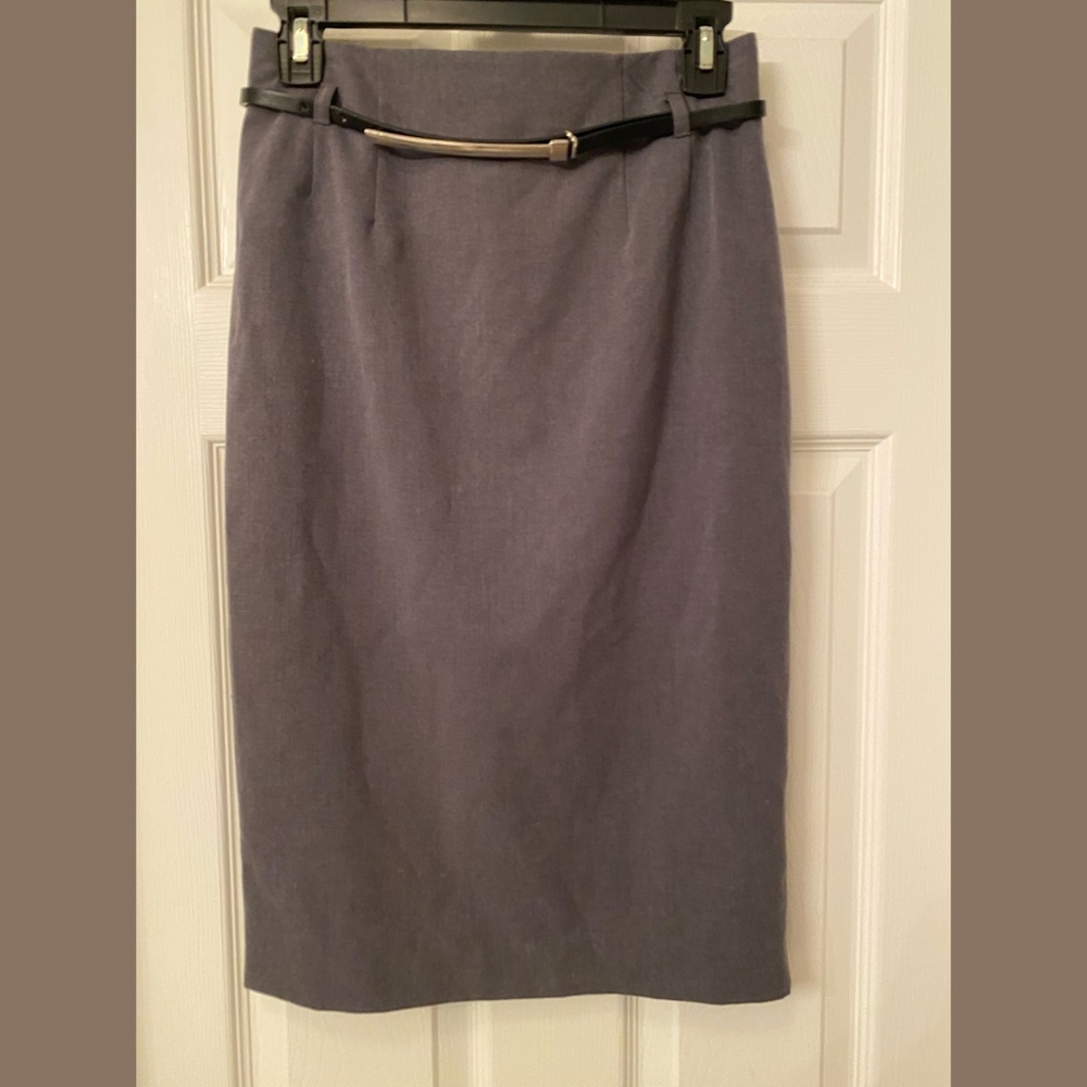Grey Midi Pencil Skirt with Belt